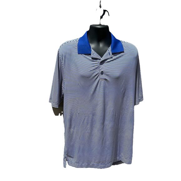 FootJoy FJ Mens Golf Polo Shirt Size Medium Solid Blue Collar Blue Stripe - Picture 1 of 9